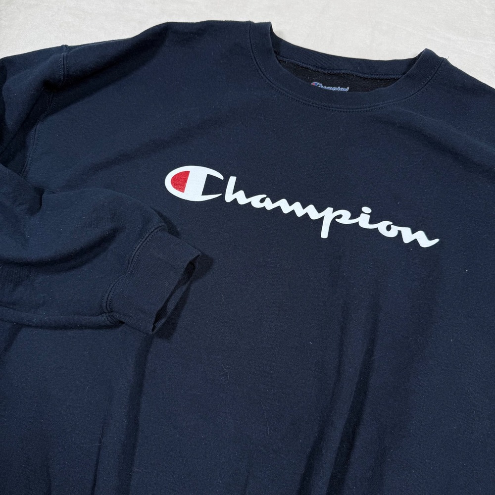 Champion Mens Big Tall Crewneck Sweatshirt Navy Blue‎ Logo Graphic 1XL
